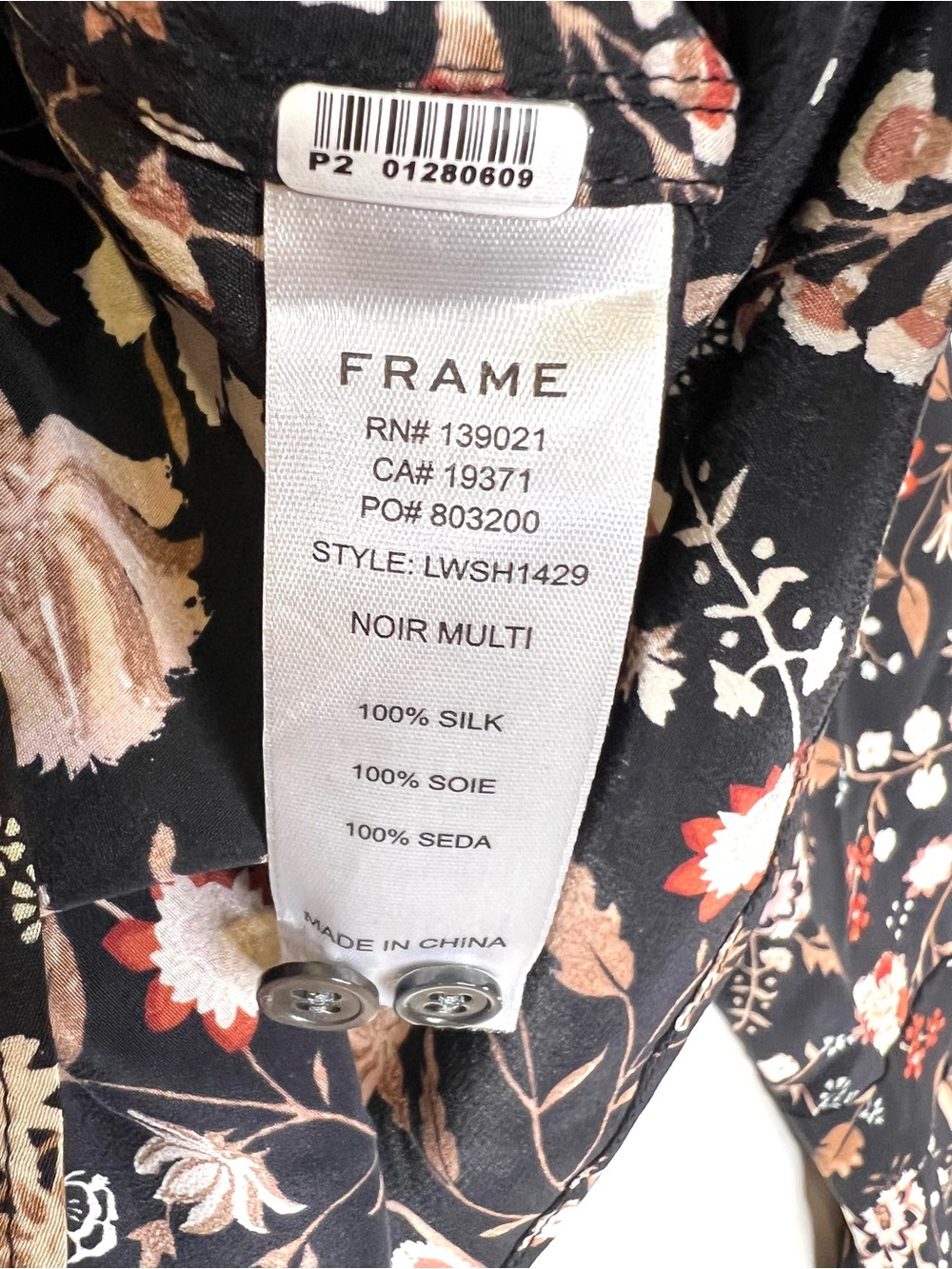 Frame Noir Multi Silk Button Down Blouse Ruffle Cuff Size Medium - Picture 8 of 13